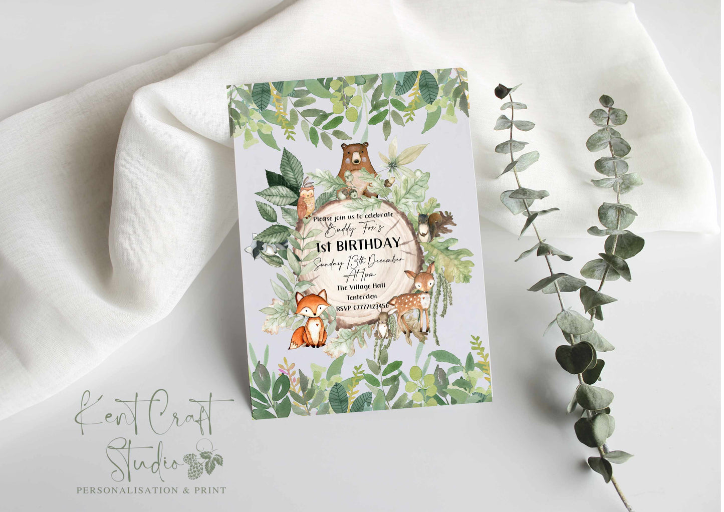 Personalised Woodland Animals Forest Party Invitation & Envelopes - Birthday - B