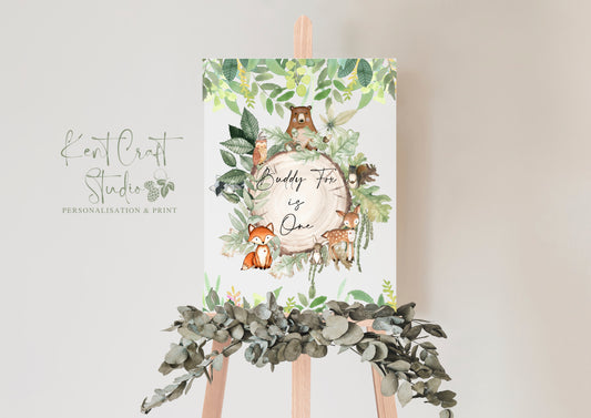 Personalised Birthday Baby shower Woodland Animal Theme sign - Party Welcome Si